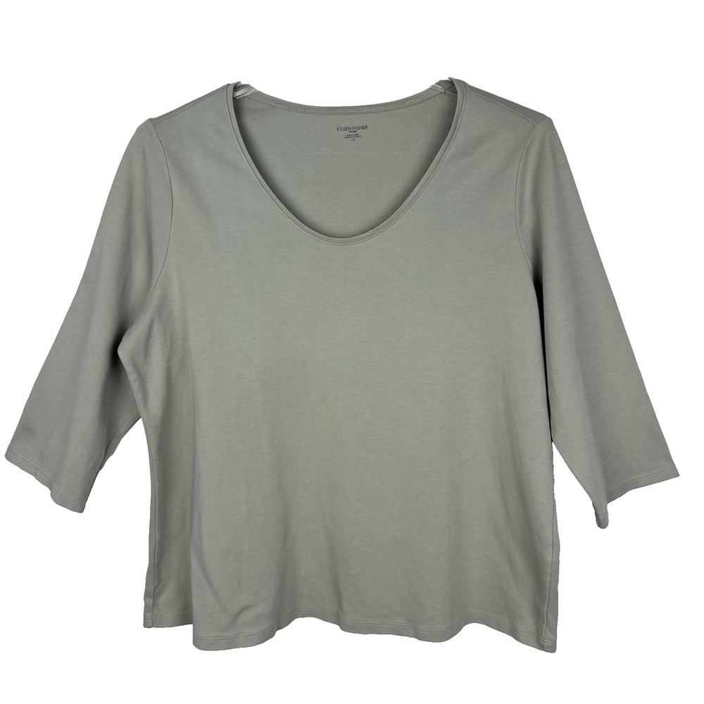 Eileen Fisher Top Women's 1X Sage Green T Shirt Organic Cotton Casual Lagenlook